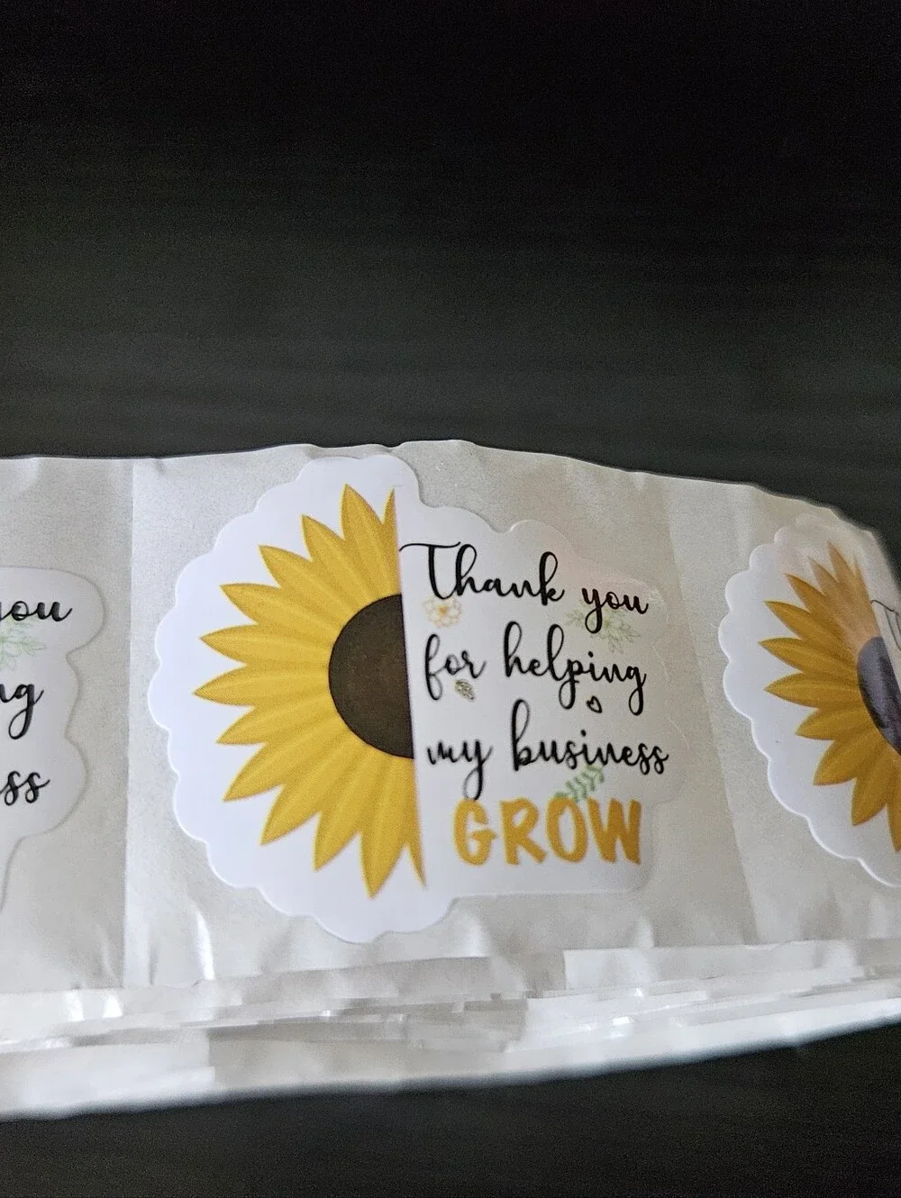 Sunflower 'Thank You for Helping My Business Grow' Stickers
